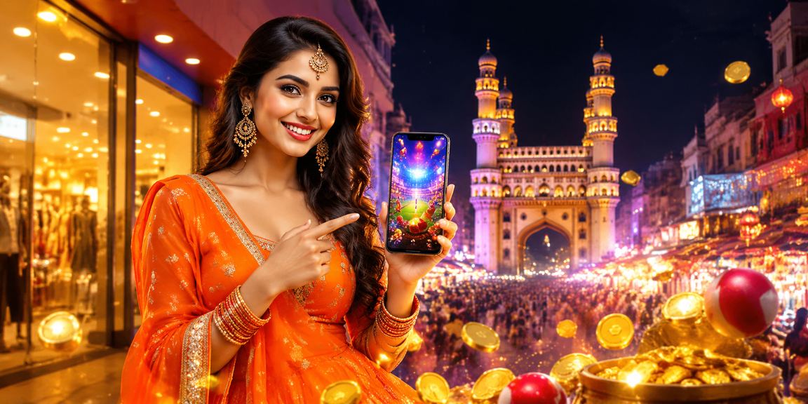 Mobile payments at night market in Hyderabad with Charminar in background