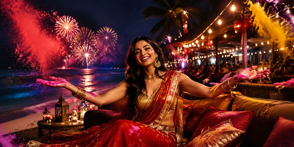 Player using phone app for payments and bonuses, Indian woman in traditional saree in background