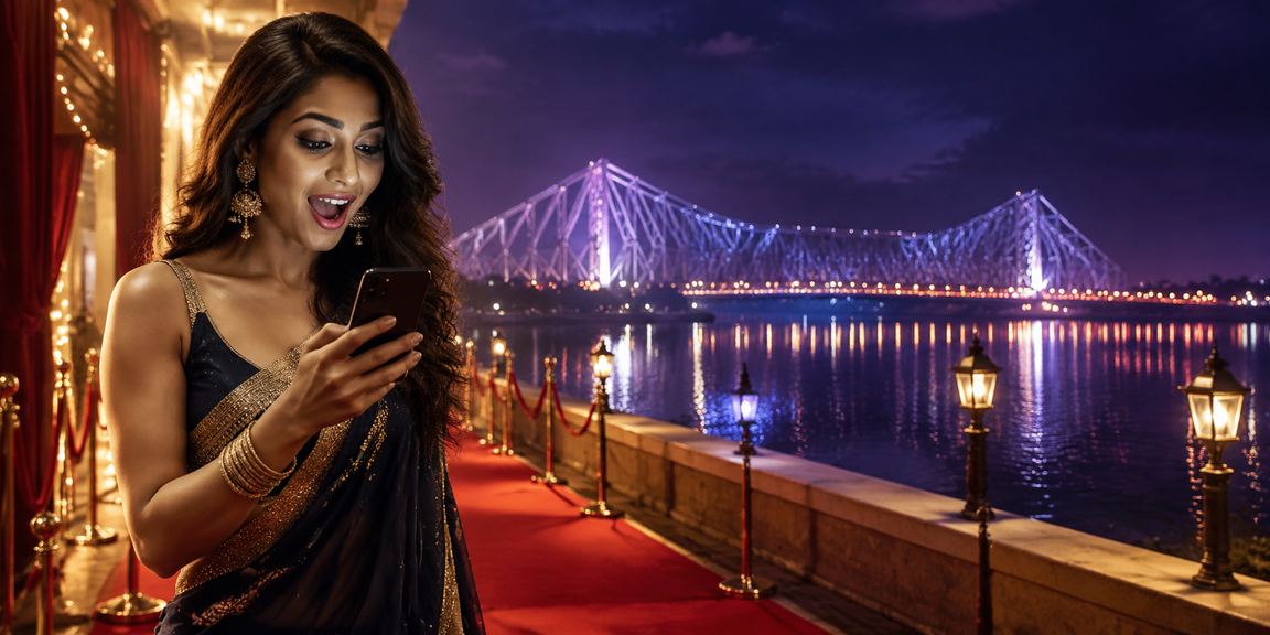 Cricket betting in Kolkata with Howrah Bridge background and Bollywood arts