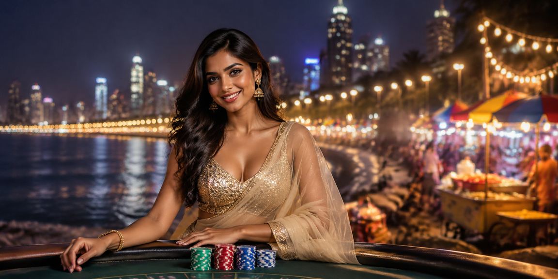 Mumbai Marine Drive night market with cricket betting advertisement